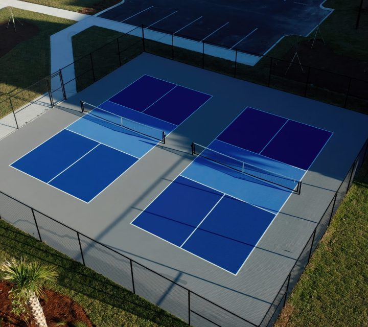 aerial view of pickleball courts at flagler crossing apartments in st. augustine, fl